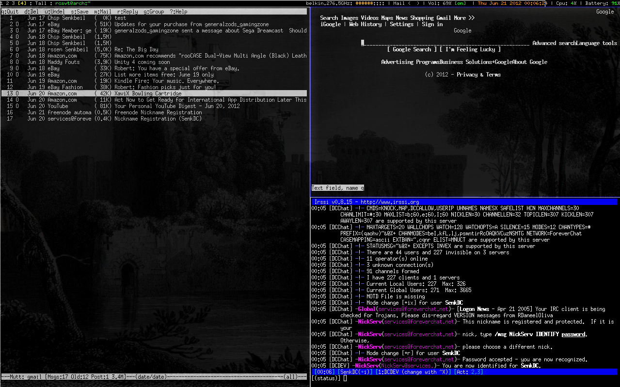 ArchLinux with XMonad in action.